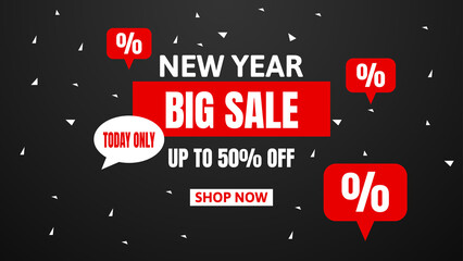 new year sale banner or poster on black background