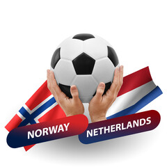 Soccer football competition match, national teams norway vs netherlands