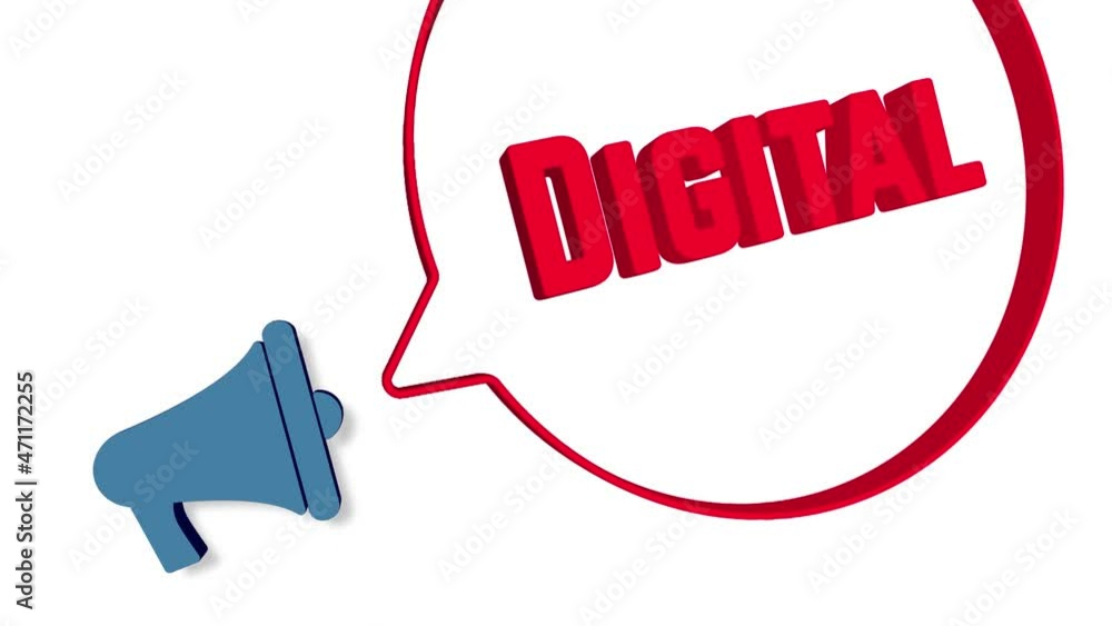Poster megaphone with speech bubble in 3d style on white background. digital text. loudspeaker. 4k video mo