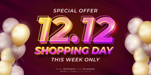 12.12 Shopping day special offer banner with Typography Editable Text Effect