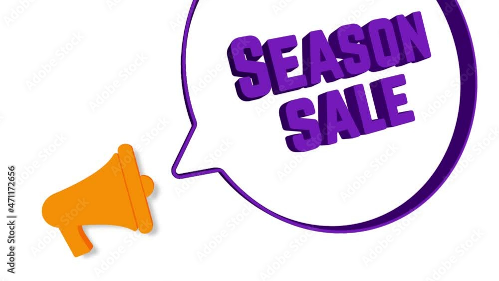 Poster Megaphone with speech bubble in 3d style on white background. Season sale text. Loudspeaker. 4K video motion graphic