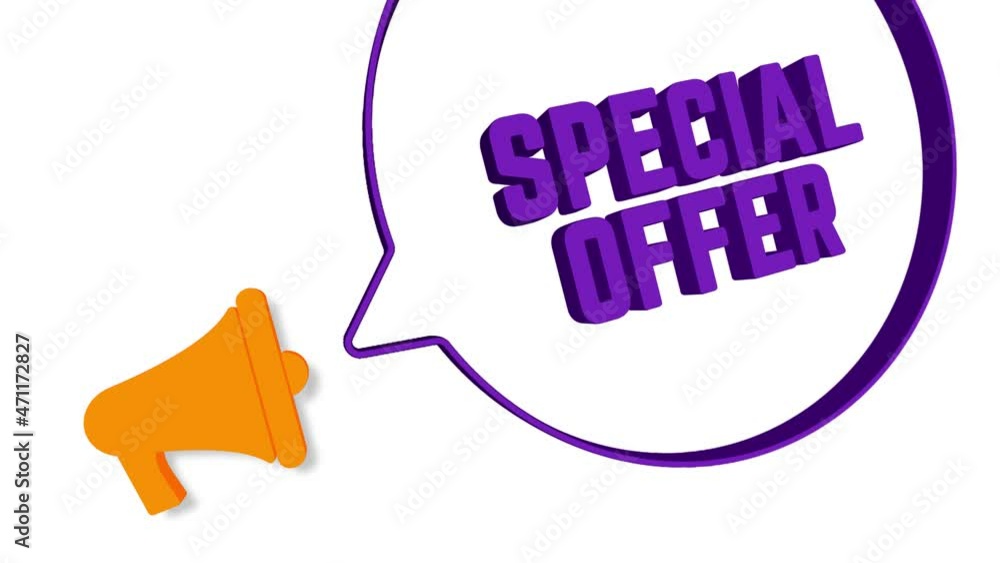 Aufkleber Megaphone with speech bubble in 3d style on white background. Special offer text. Loudspeaker. 4K video motion graphic