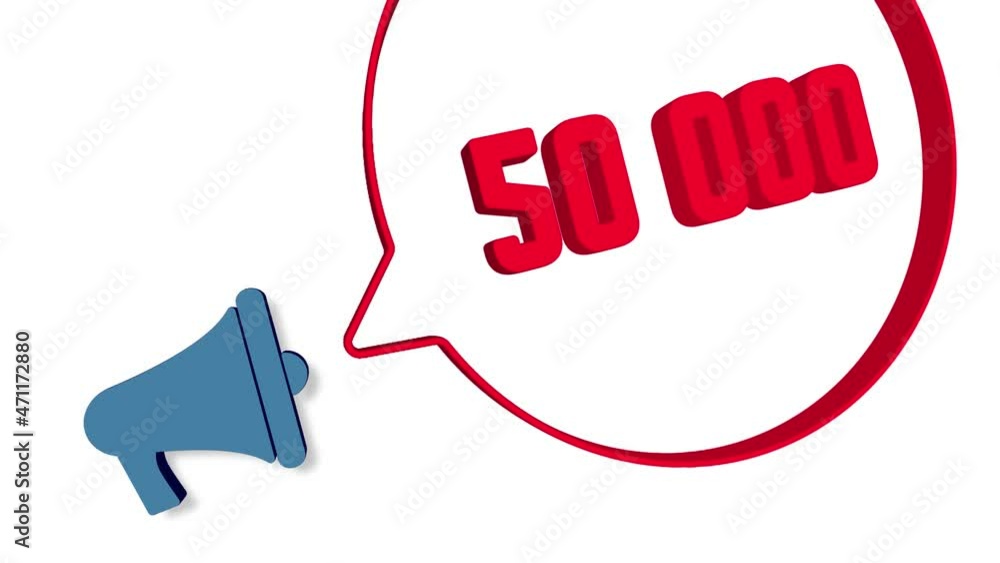 Aufkleber megaphone with speech bubble in 3d style on white background. number 50k. 50000 subscribers. loudspe