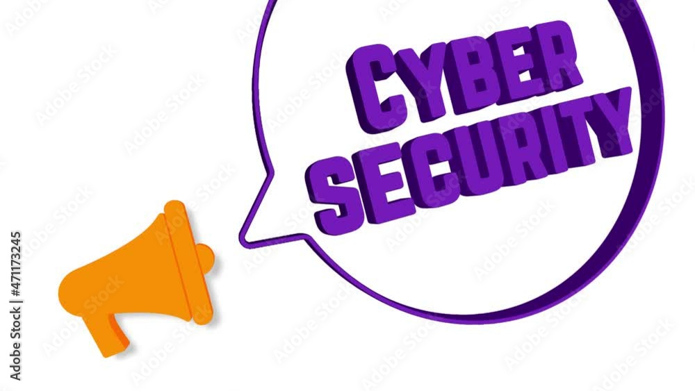 Poster Megaphone with speech bubble in 3d style on white background. Cyber security text. Loudspeaker. 4K video motion graphic