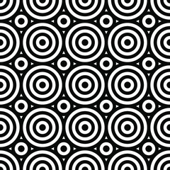 Seamless pattern with monochrome circles, rings, spirals. Abstract geometric shapes texture. Minimalistic composition for textile, web design, cards, background. Vector illustration