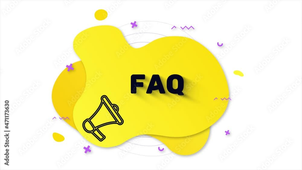 Fototapete black megaphone with text faq. memphis style banner with abstract geometric shapes on yellow backgro