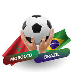 Soccer football competition match, national teams morocco vs brazil