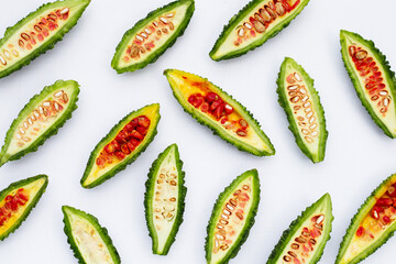 Bitter gourd on white background.