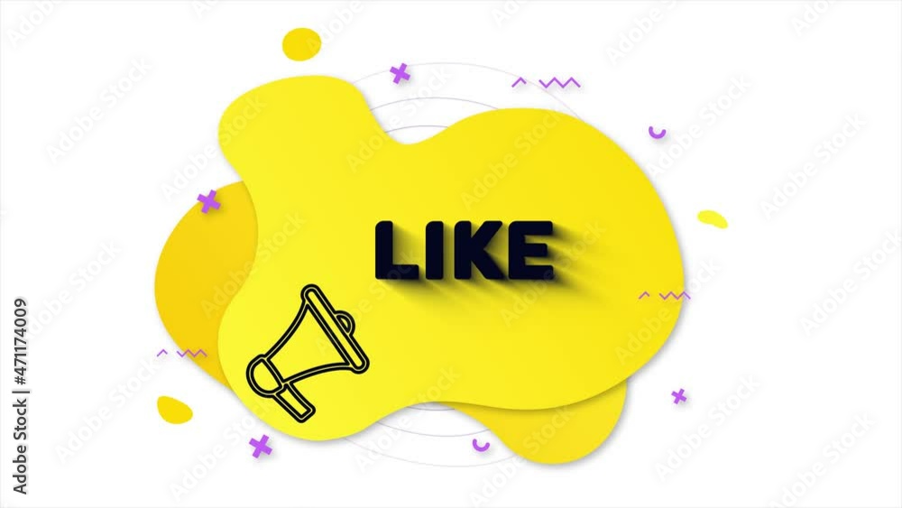 Poster black megaphone with text like. memphis style banner with abstract geometric shapes on yellow backgr