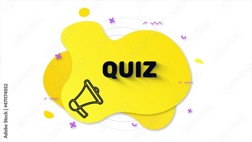 Leinwandbilder black megaphone with text quiz. memphis style banner with abstract geometric shapes on yellow backgr