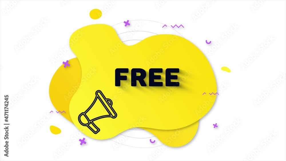Poster black megaphone with text free. memphis style banner with abstract geometric shapes on yellow backgr