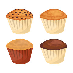 Set of cupcakes illustration bread bakery concept vector