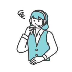 困っているコールセンターのオペレーターの女性イラスト素材