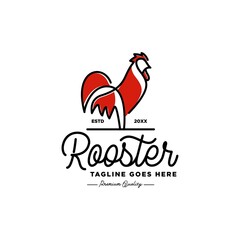 line art rooster chicken farm logo icon vector template
