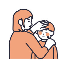 子どもの熱を測る母親のイラスト素材