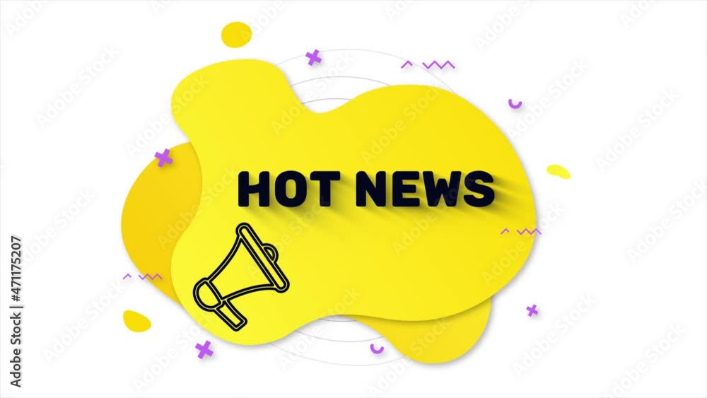 Aufkleber megaphone with text hot news. memphis style banner with abstract geometric shapes on yellow backgrou
