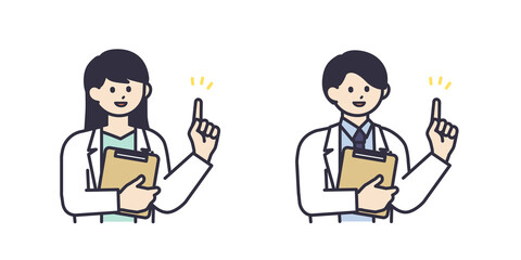 白衣を着たイラスト男女の素材