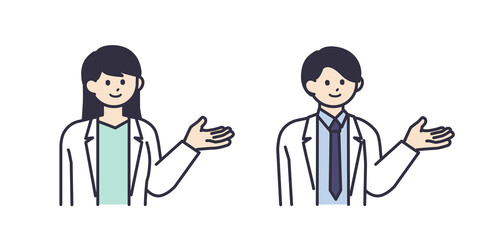 白衣を着たイラスト男女の素材