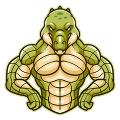 Obraz premium Cartoon crocodile mascot with muscle body
