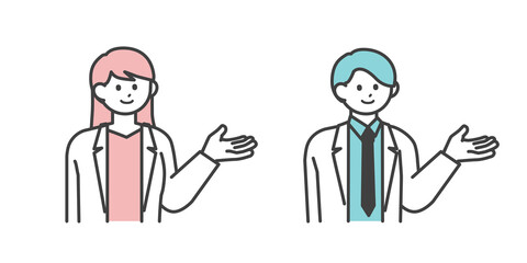 白衣を着たイラスト男女の素材