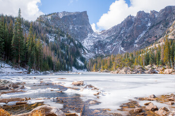 Dream Lake -- Rocky Mountain National Park -- Colorado.  Frozen Lake