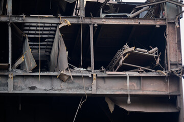 Part of a building during demolition - metallurgical industry.