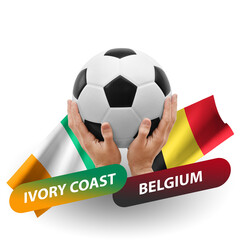 Soccer football competition match, national teams ivory coast vs belgium