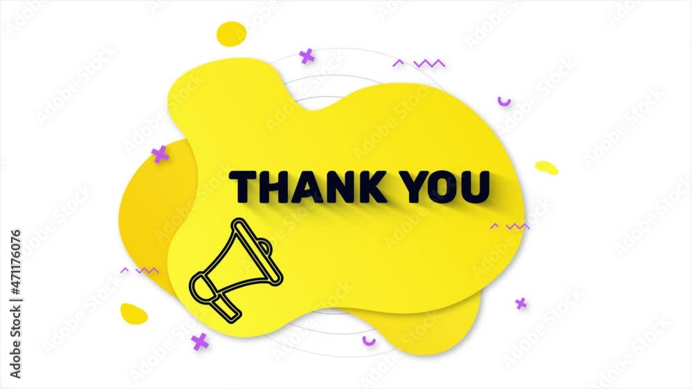 Aufkleber megaphone with text thank you. memphis style banner with abstract geometric shapes on yellow backgro