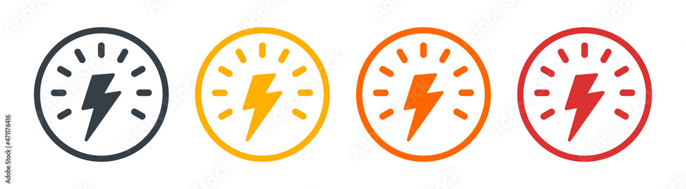 Poster Lightning bolt icon set vector in color design.