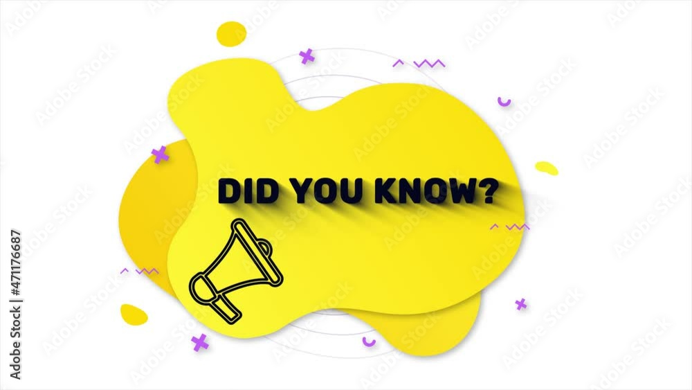 Poster Megaphone with text Did you know. Memphis style banner with abstract geometric shapes on yellow background. Banner and outline round elements with megaphone. 4K video motion graphic