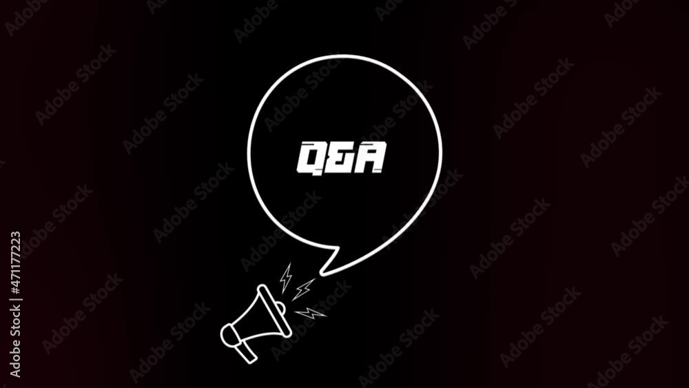 Aufkleber megaphone with speech bubble and q and a text on old tv glitch interference screen. animation of ret