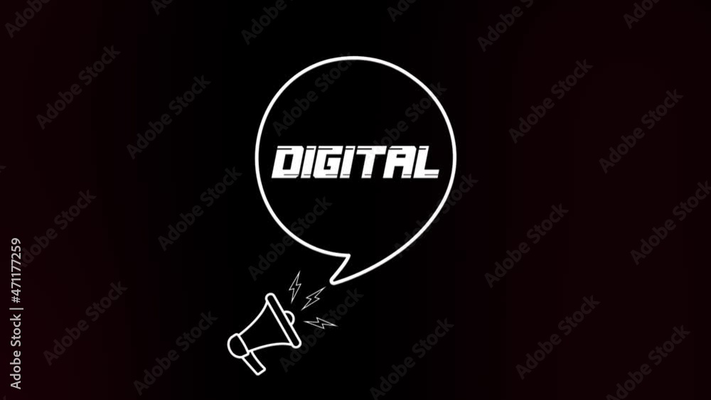 Poster megaphone with speech bubble and digital text on old tv glitch interference screen. animation of ret