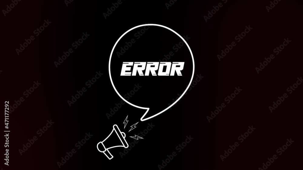 Poster Megaphone with speech bubble and error text on old tv glitch interference screen. Animation of retro Error text. 4K video motion graphic