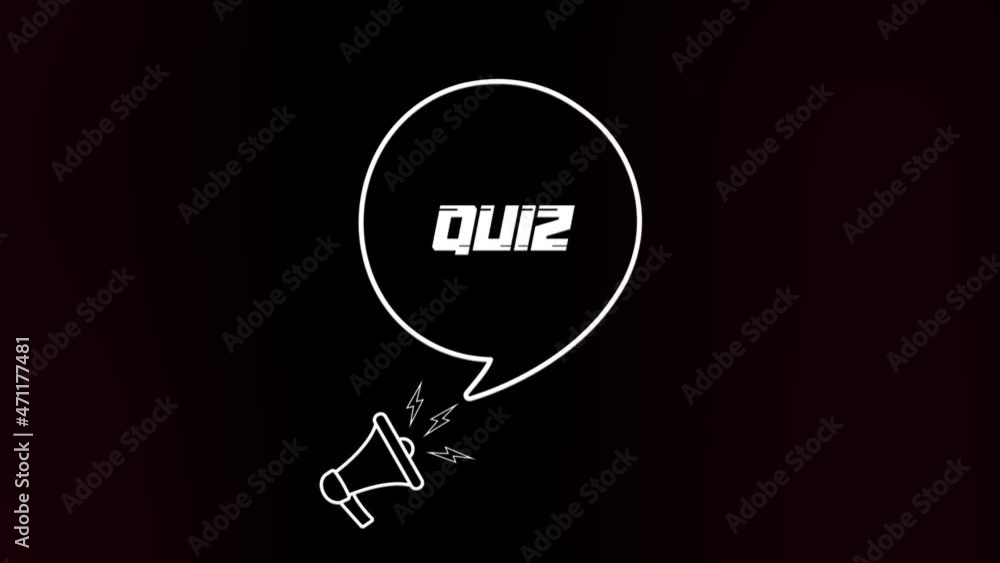 Aufkleber Megaphone with speech bubble and quiz text on old tv glitch interference screen. Animation of retro Quiz text. 4K video motion graphic