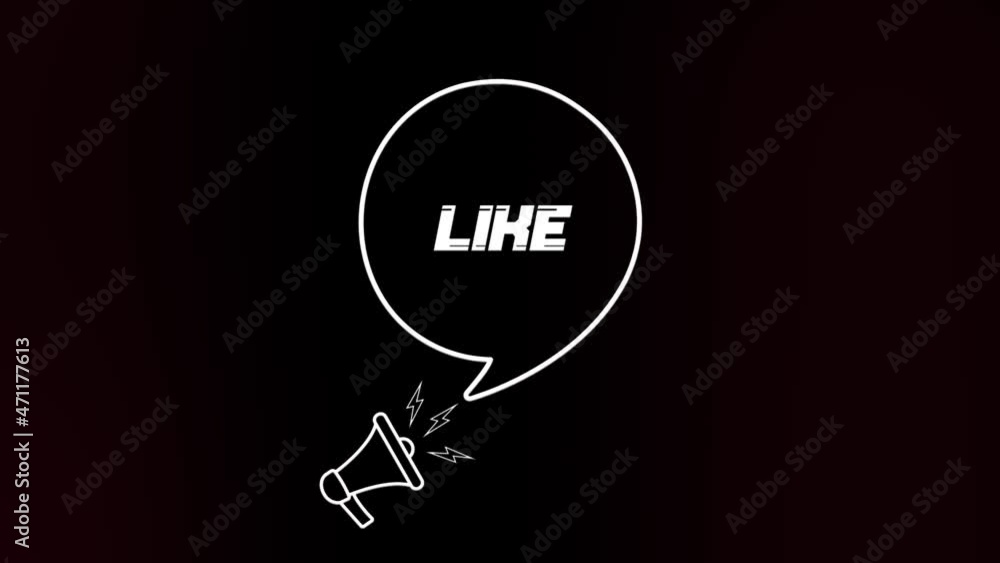 Aufkleber Megaphone with speech bubble and like text on old tv glitch interference screen. Animation of retro Like text. 4K video motion graphic