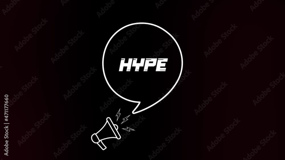 Poster megaphone with speech bubble and the hype text on old tv glitch interference screen. animation of re