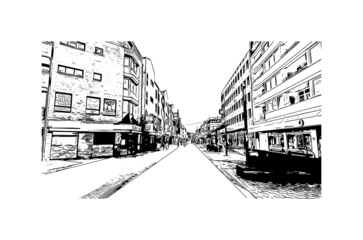 Building view with landmark of Leverkusen is the 
city in Germany. Hand drawn sketch illustration in vector.