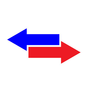 Double arrow icon. Red and blue. Abstract graphic. Exchange sign. Synchronize process. Vector illustration. Stock image. 