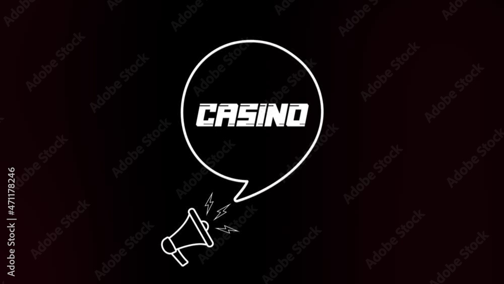 Poster megaphone with speech bubble and casino text on old tv glitch interference screen. animation of retr