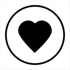 Heart icon in circle. Black sign. Creative art design. Romantic symbol silhouette. Vector illustration. Stock image. 