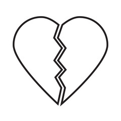 Broken heart icon. Black sign. Modern cartoon design. Unhappy love symbol. Sketch art. Vector illustration. Stock image.