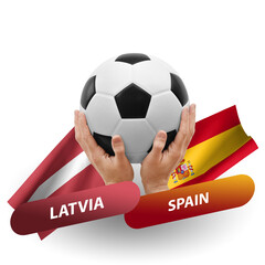 Soccer football competition match, national teams latvia vs spain