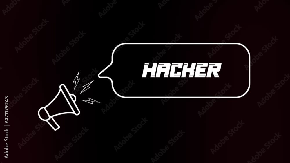 Fototapete Megaphone with speech bubble and hacker text on old tv glitch interference screen. Animation of retro Hacker text. 4K video motion graphic