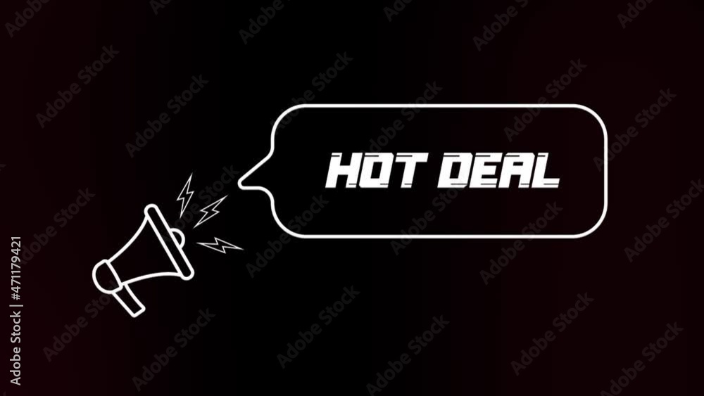 Aufkleber megaphone with speech bubble and the hot deal text on old tv glitch interference screen. animation o