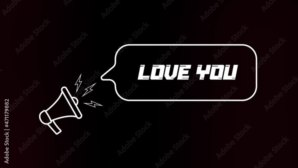 Poster megaphone with speech bubble and the love you text on old tv glitch interference screen. animation o