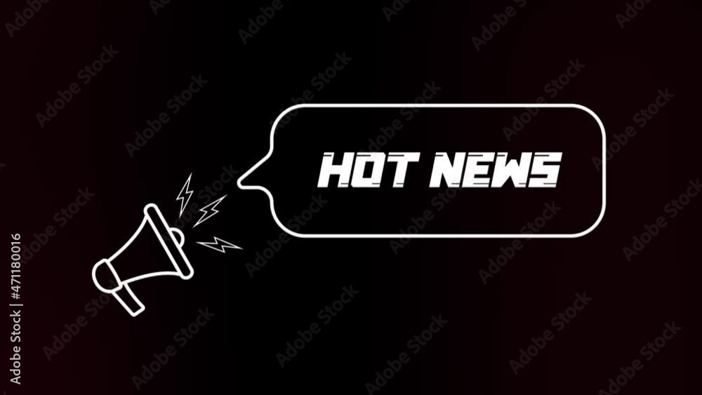 Poster megaphone with speech bubble and the hot news text on old tv glitch interference screen. animation o