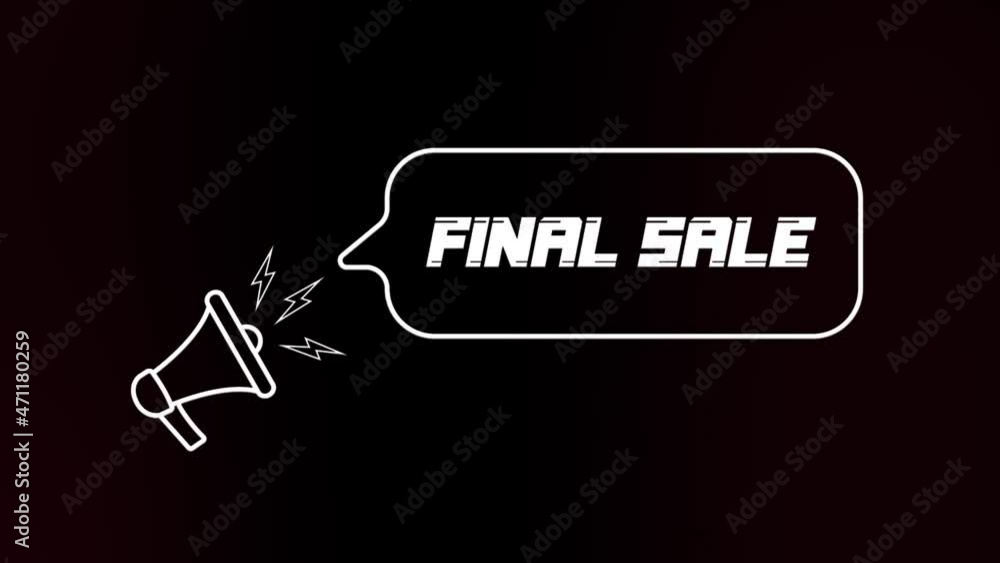 Aufkleber megaphone with speech bubble and the final sale text on old tv glitch interference screen. animation