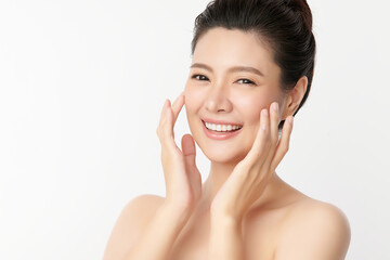 Beautiful young asian woman with clean fresh skin on white background, Face care, Facial treatment, Cosmetology, beauty and spa, Asian women portrait.