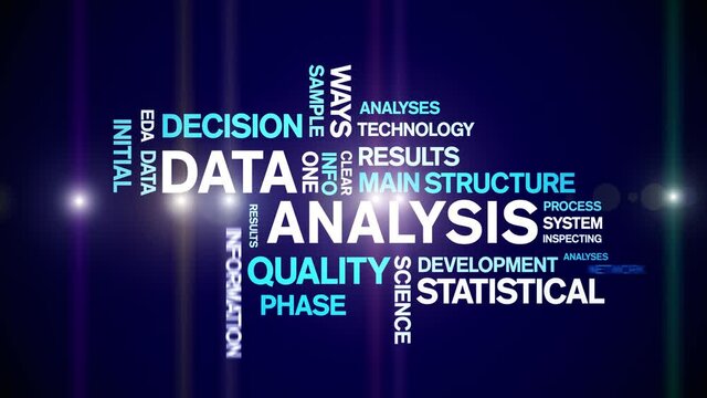 4k Data Analysis Animated Tag Word Cloud;Text Design big data Animation typography seamless loop.