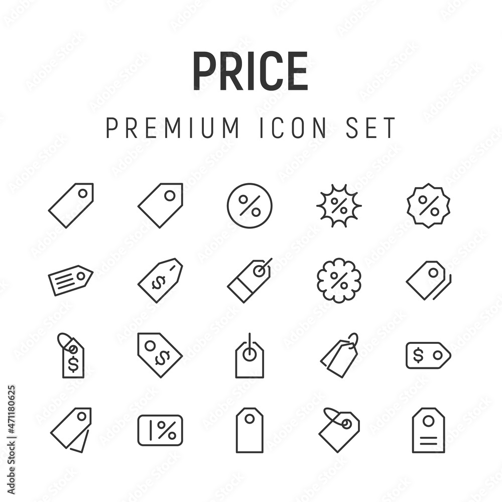 Wall mural vector set of price thin line icons.